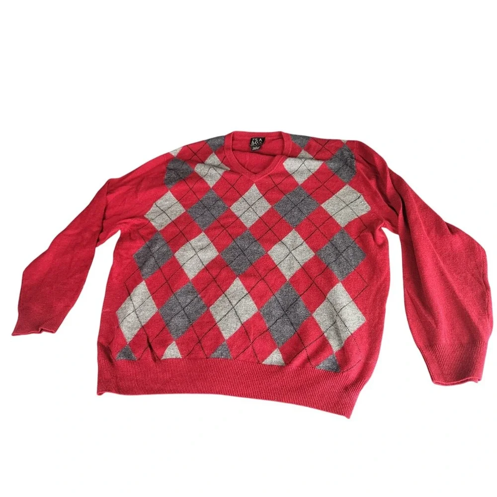 Jos A Bank Lambswool Blend Argyle Crewneck Sweater Mens‎ L Red LS Pullover Work